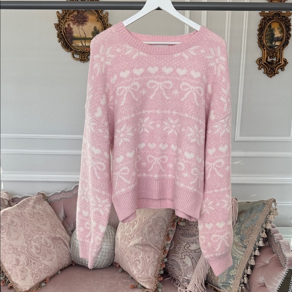 Pink Rose Tops - NWOT Pink Rose Pastel Pink Patterned Sweatshirt Size xl